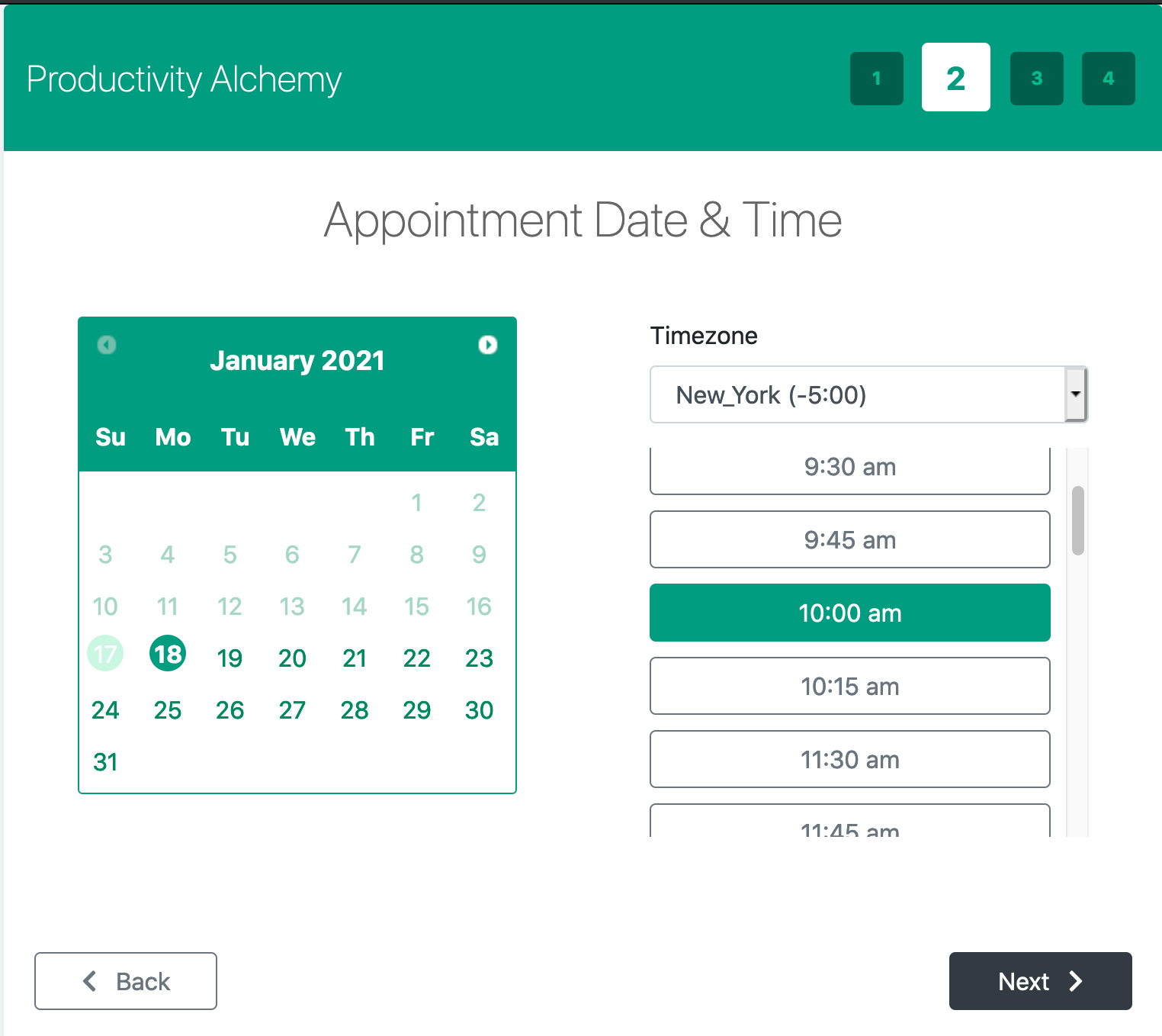 EasyAppointments dashboard