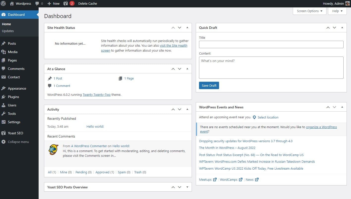 Wordpress dashboard