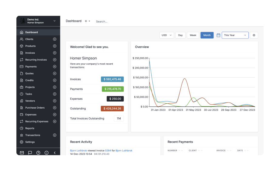 InvoiceNinja fully managed open source service | OctaByte.io screenshot