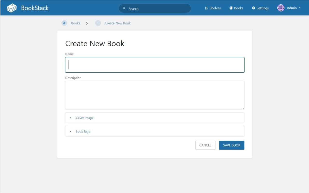 BookStack dashboard