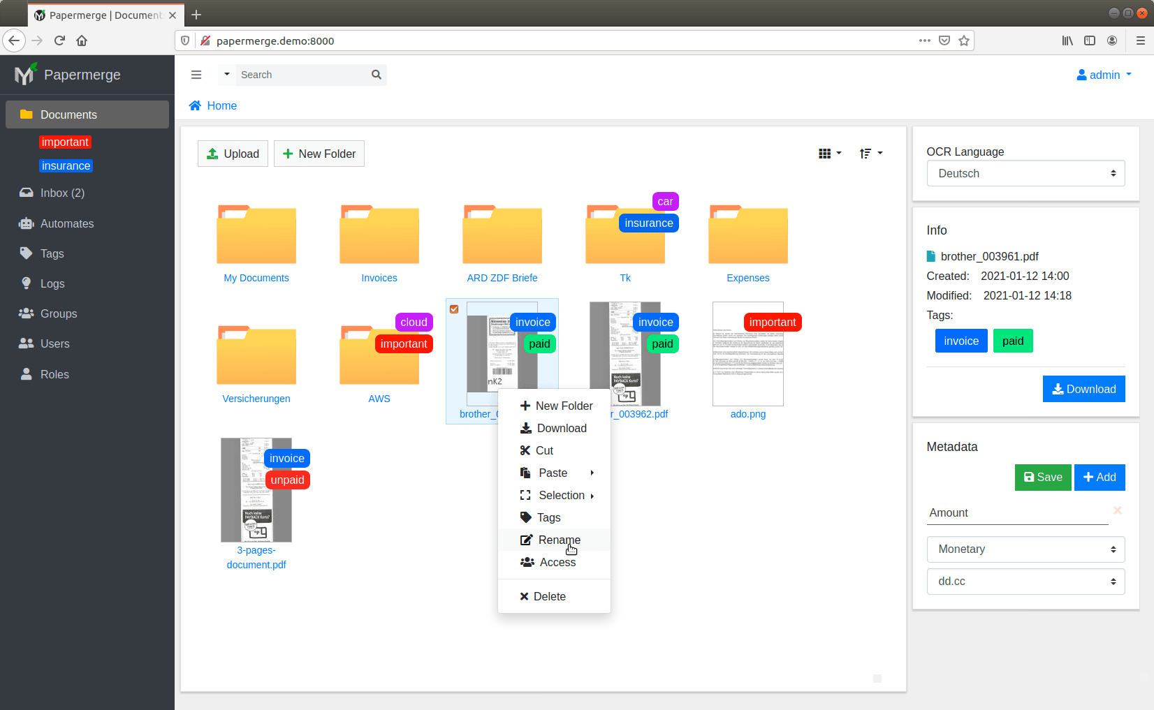 Papermerge dashboard