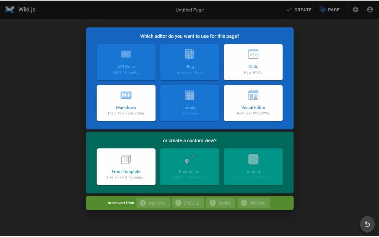 Wikijs dashboard