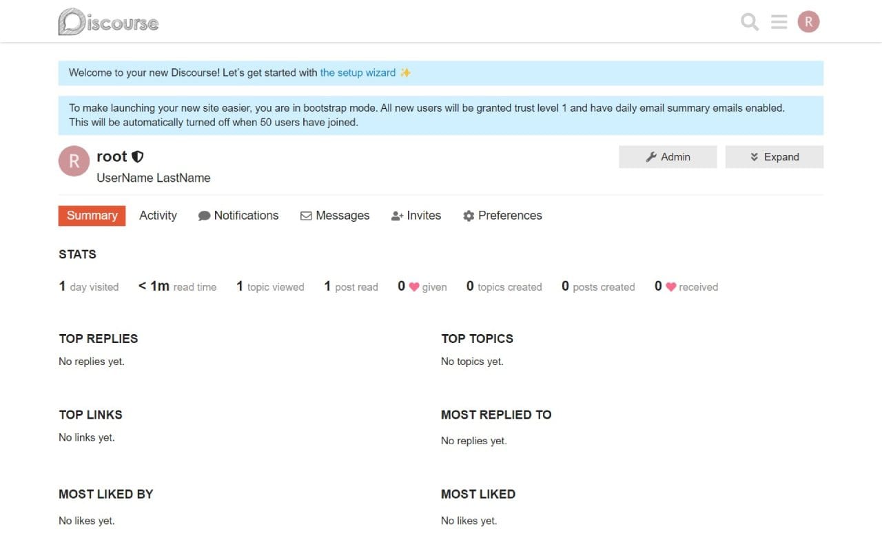 Discourse dashboard