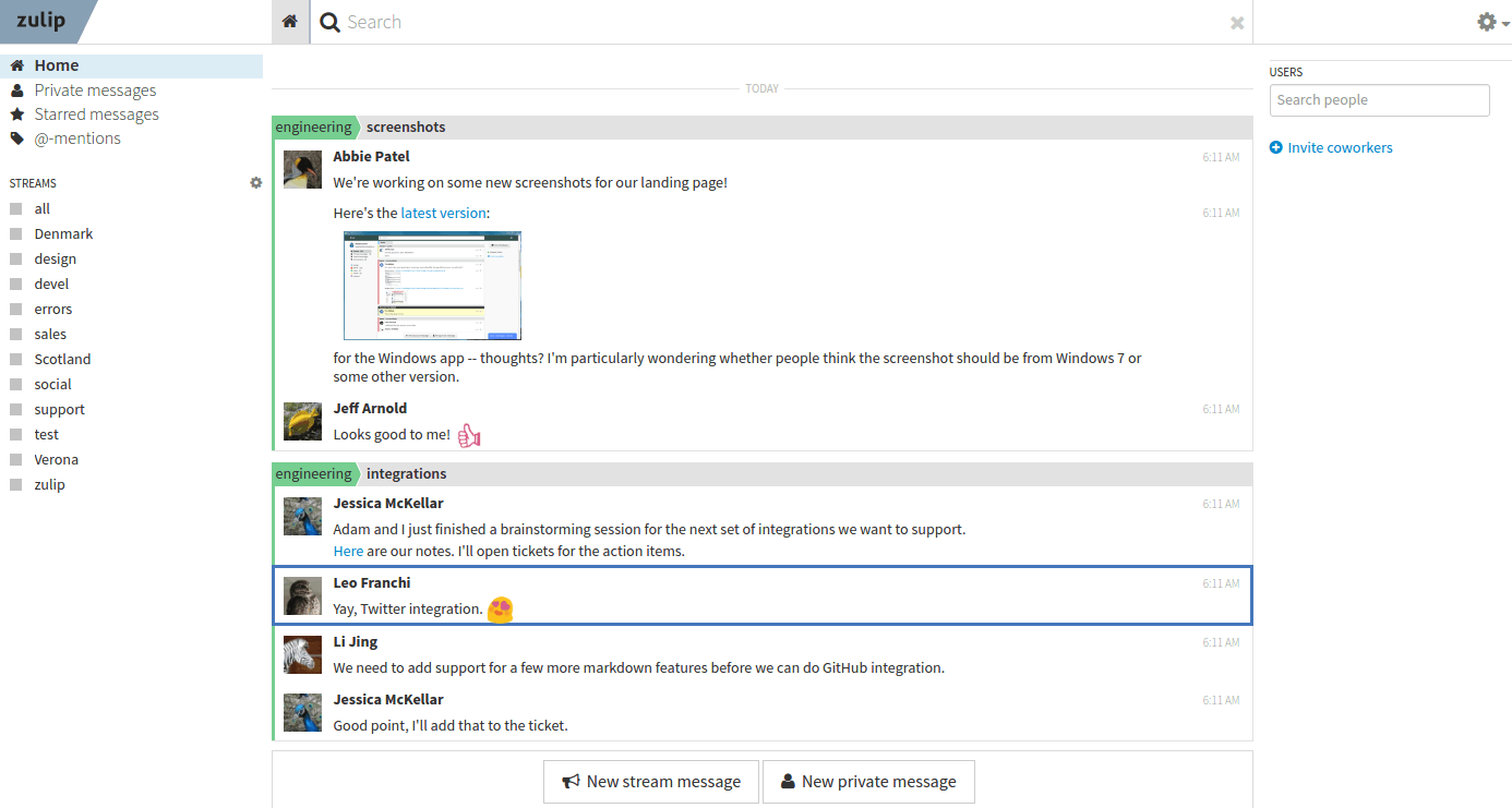 Zulip screenshot