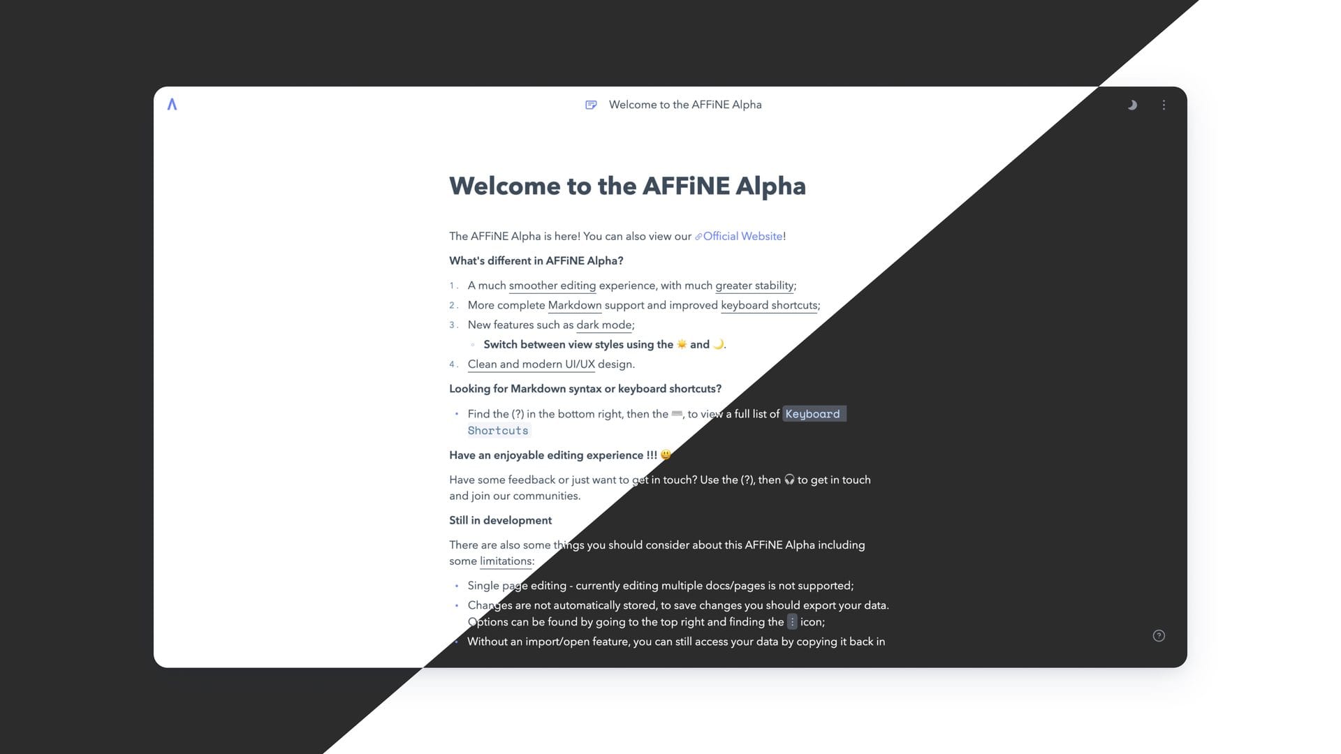 Affine dashboard