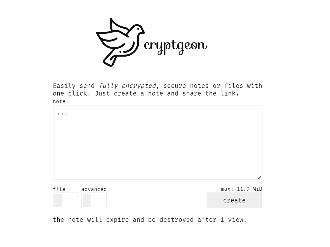 Cryptgeon dashboard