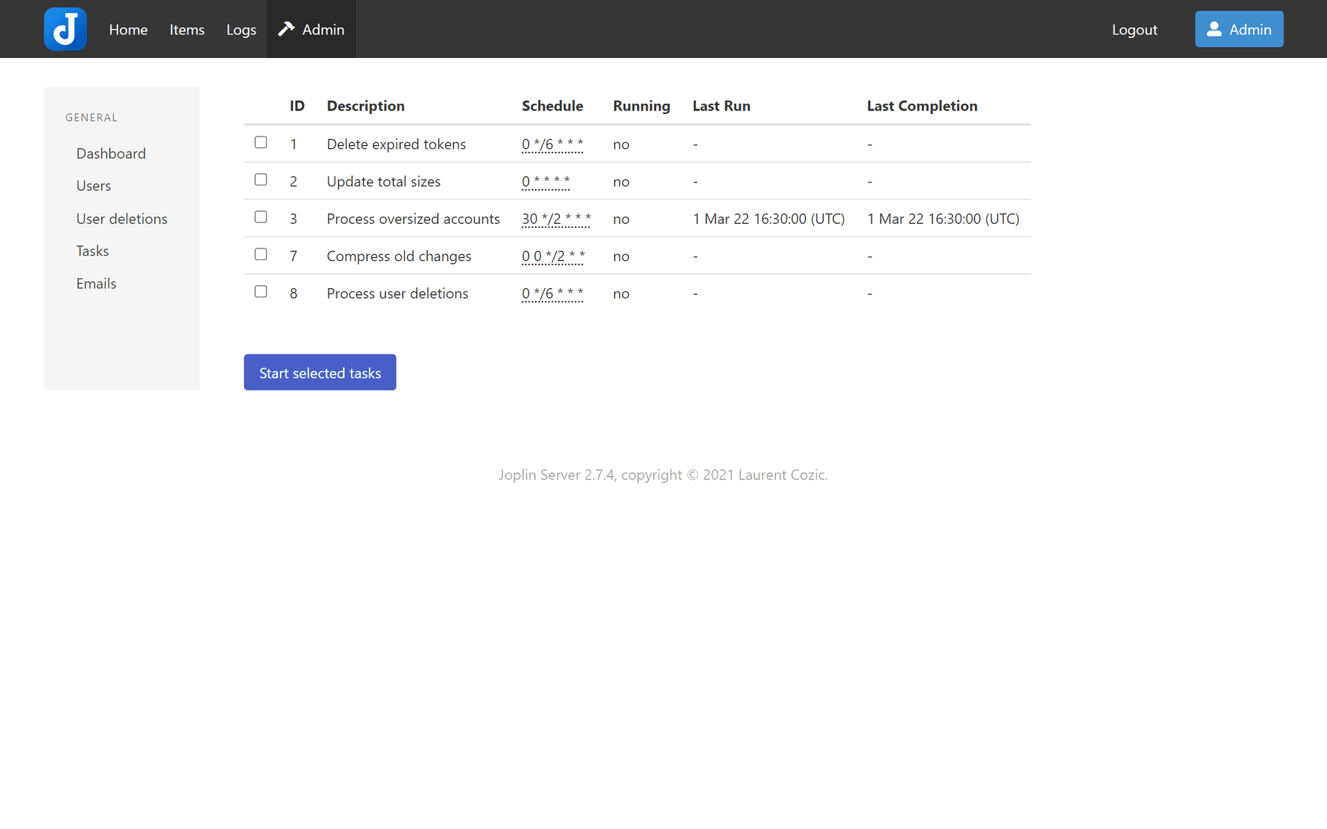 Joplin dashboard