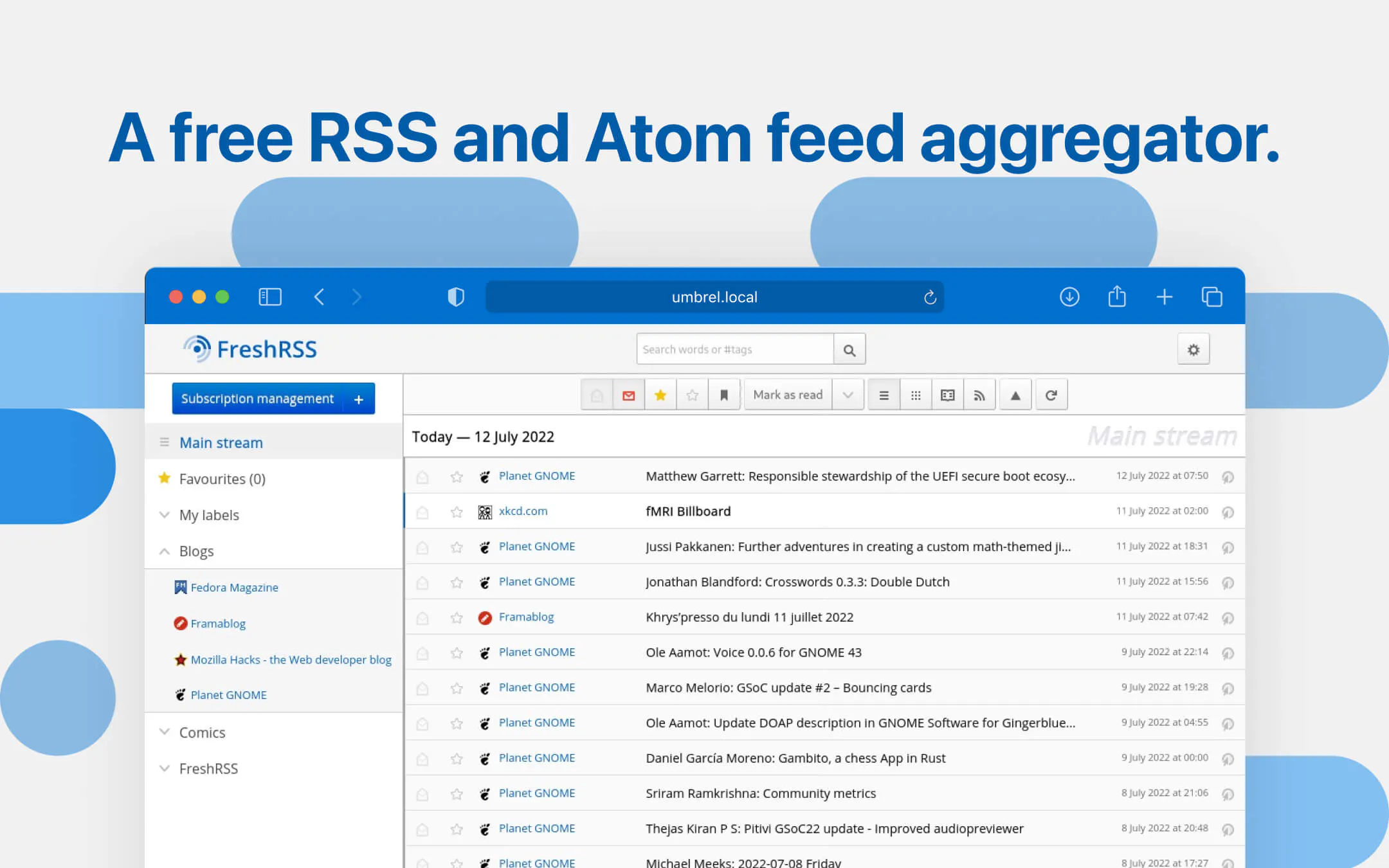 FreshRSS dashboard