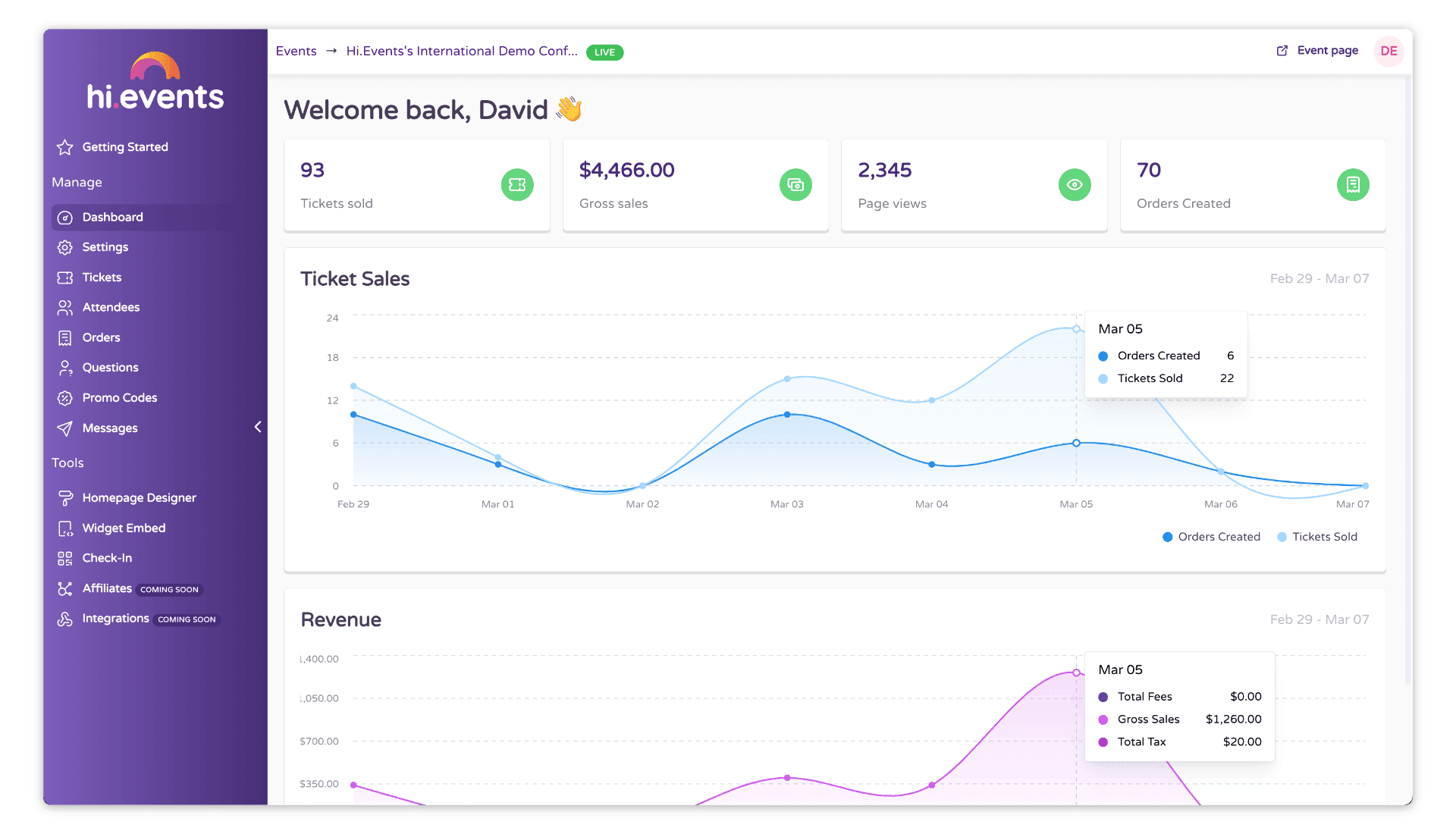 Hi-events dashboard