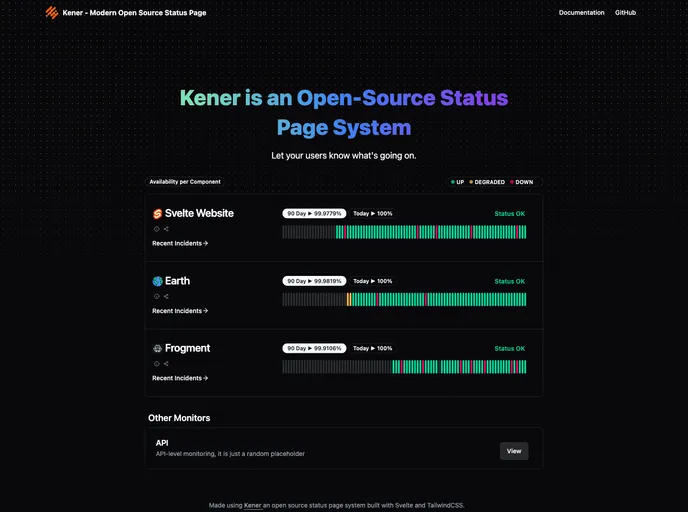 Kener fully managed open source service | OctaByte.io screenshot