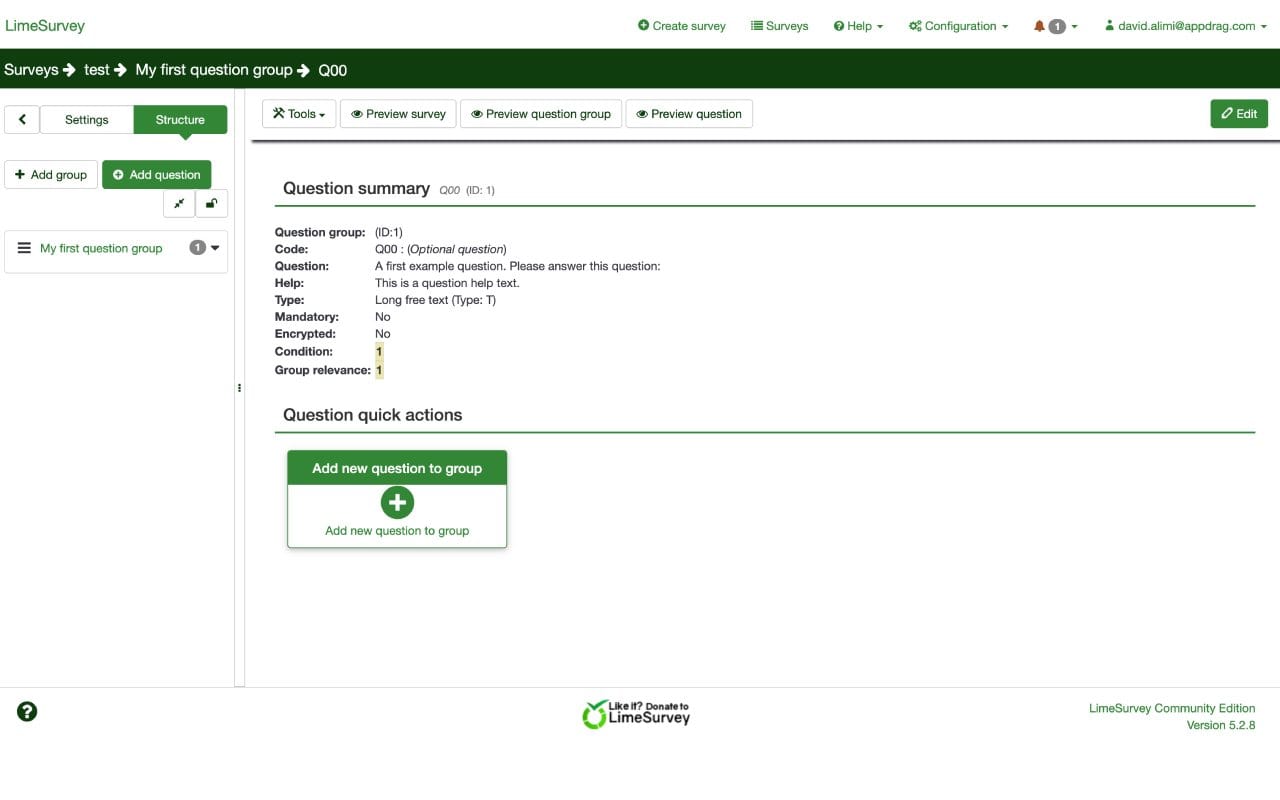 LimeSurvey dashboard