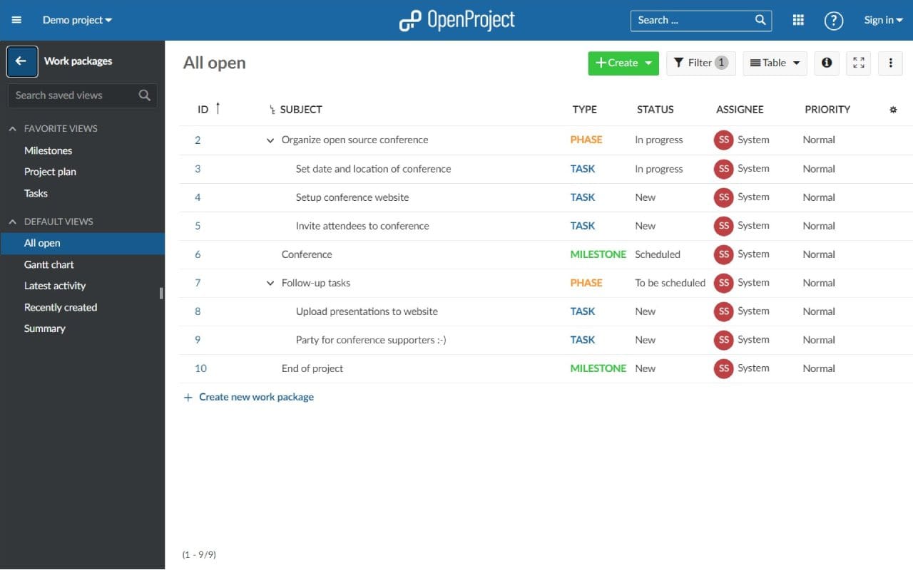 OpenProject screenshot