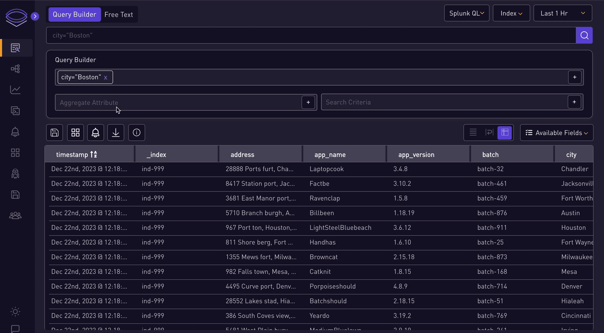 SigLens dashboard