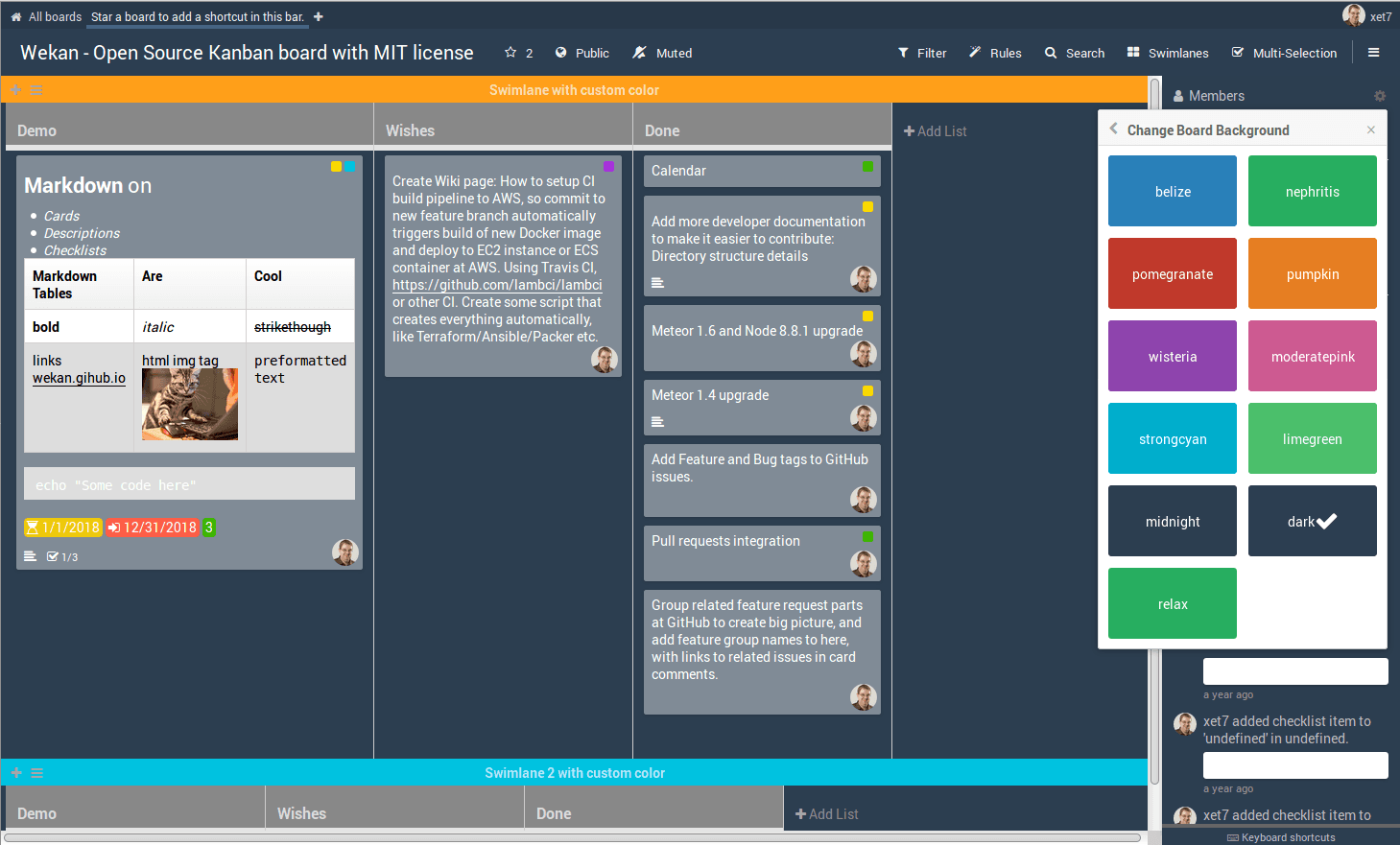 Wekan dashboard