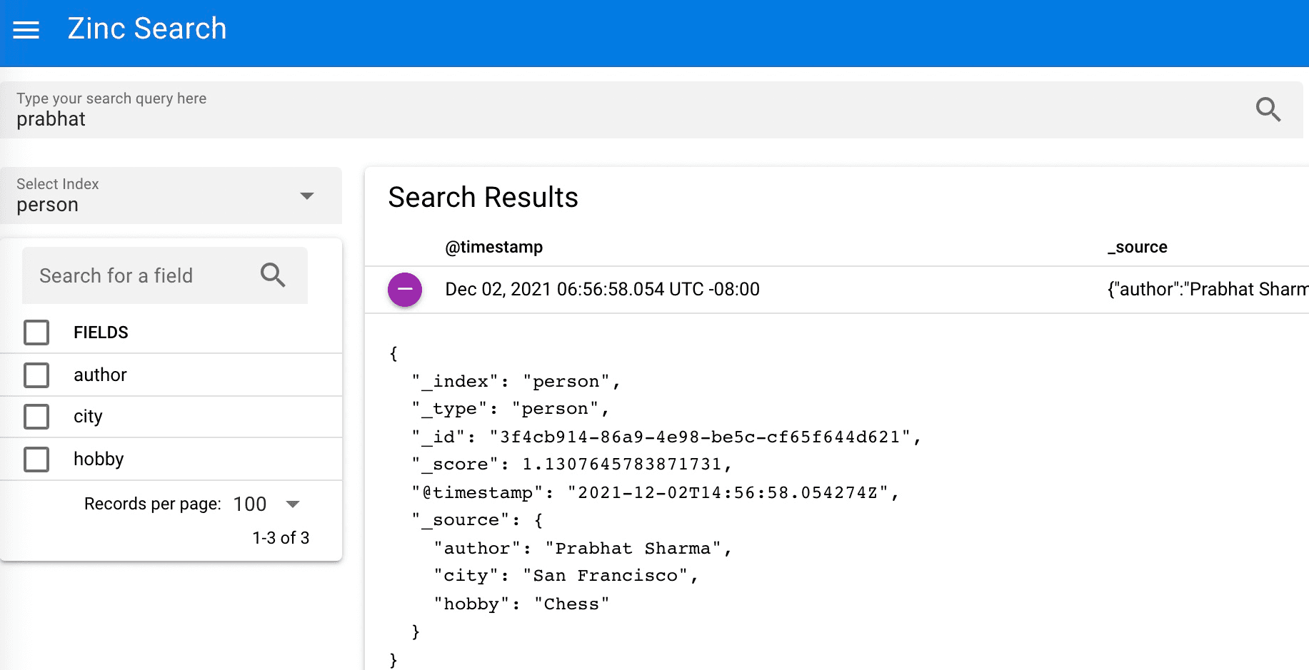 ZincSearch screenshot