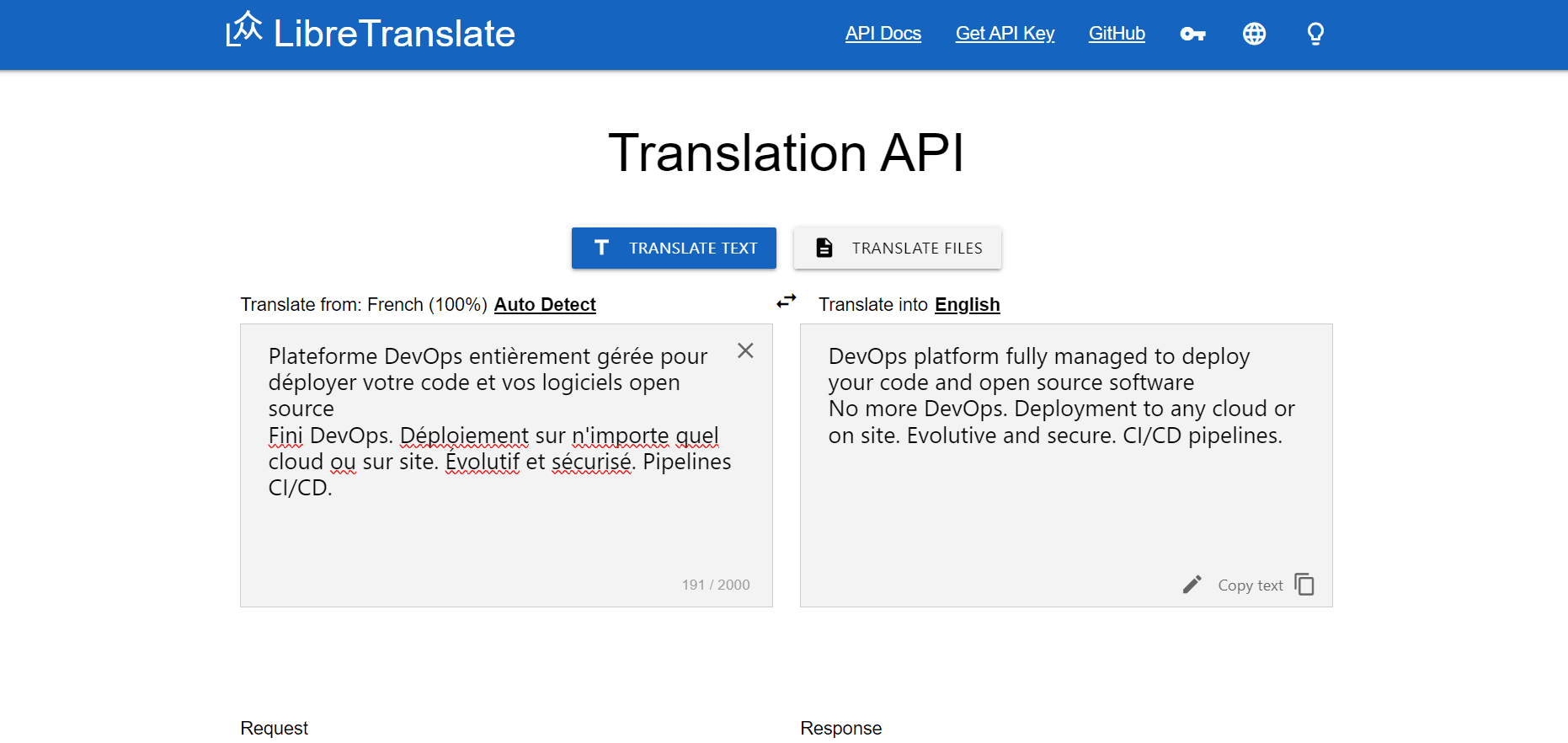 LibreTranslate fully managed open source service | OctaByte.io screenshot