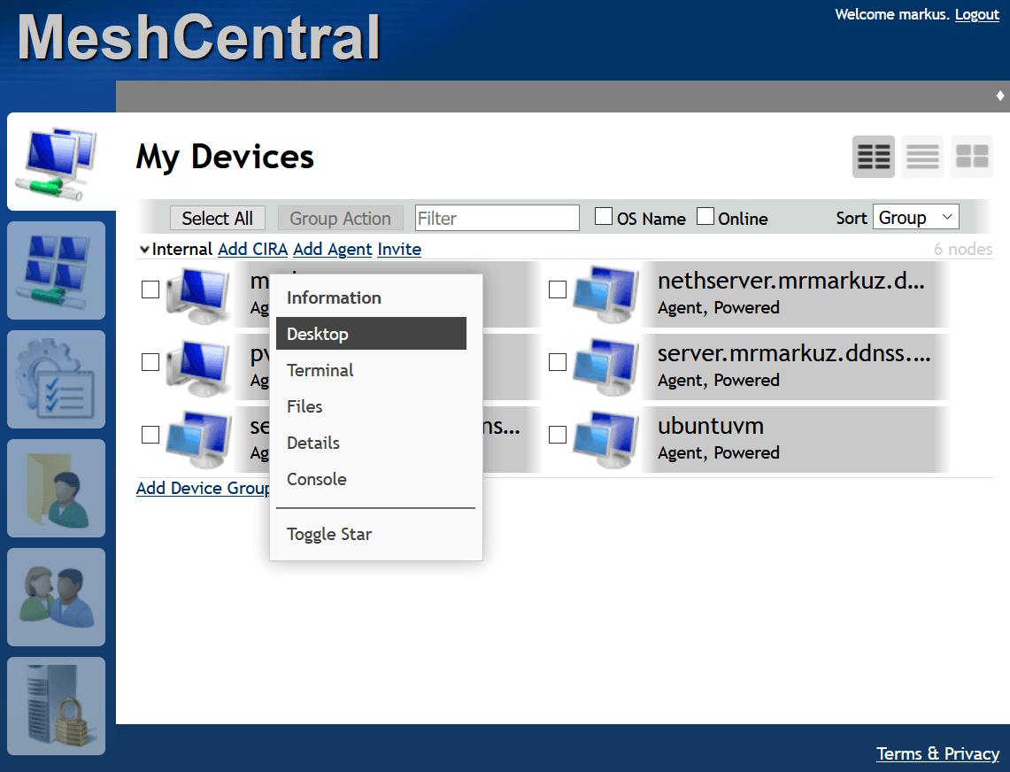 MeshCentral fully managed open source service | OctaByte.io screenshot