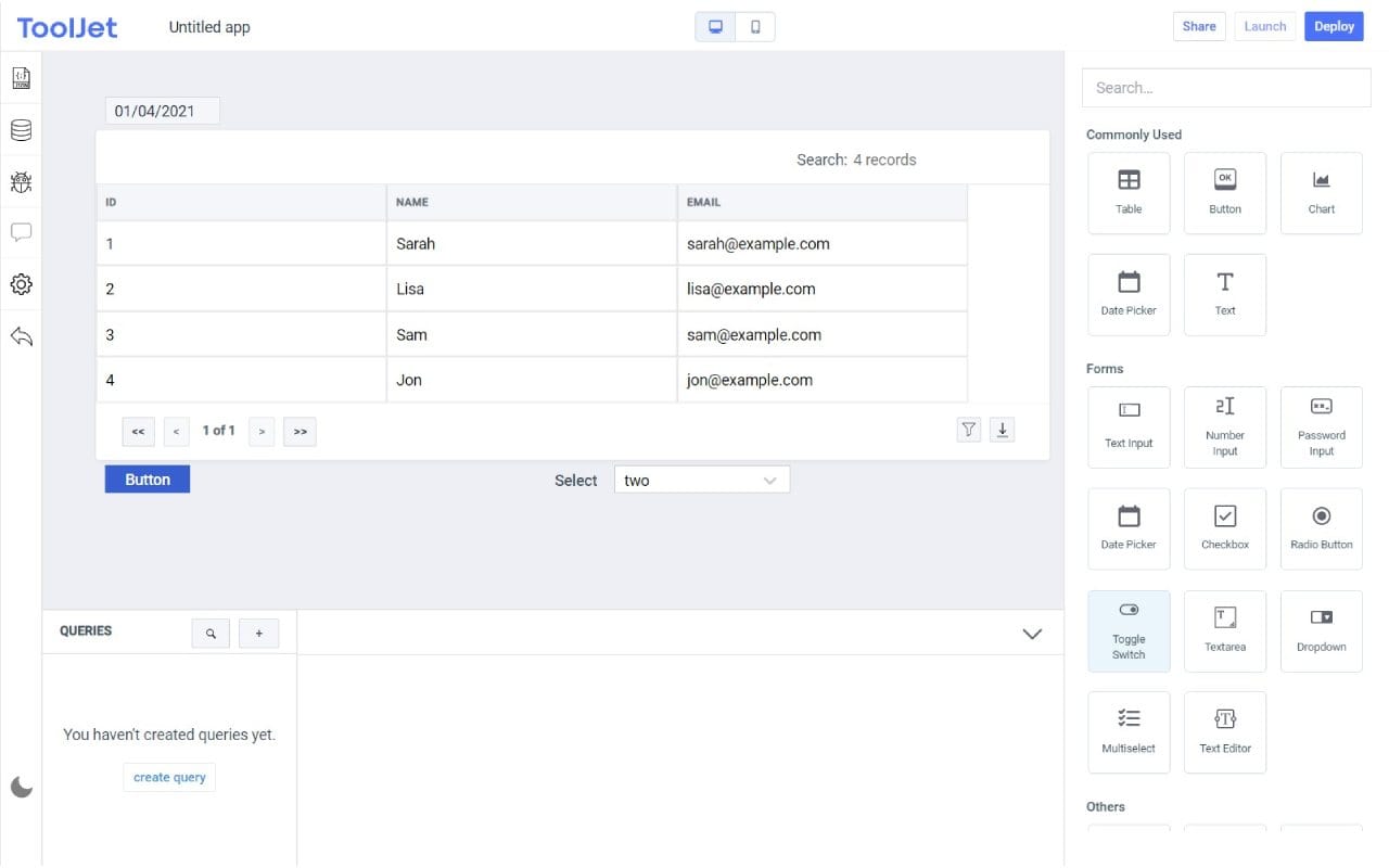 ToolJet dashboard